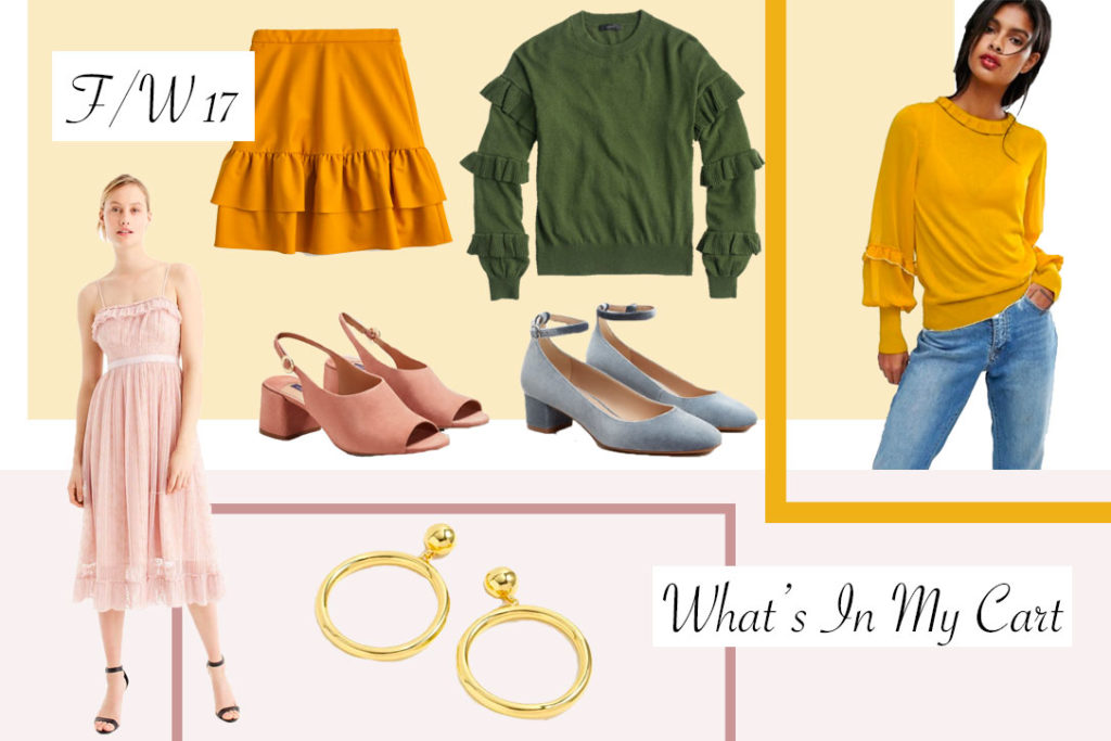 What Is In My Cart- Fall Finds, Ruffles, Mustard, Block Heels and Gold Accents